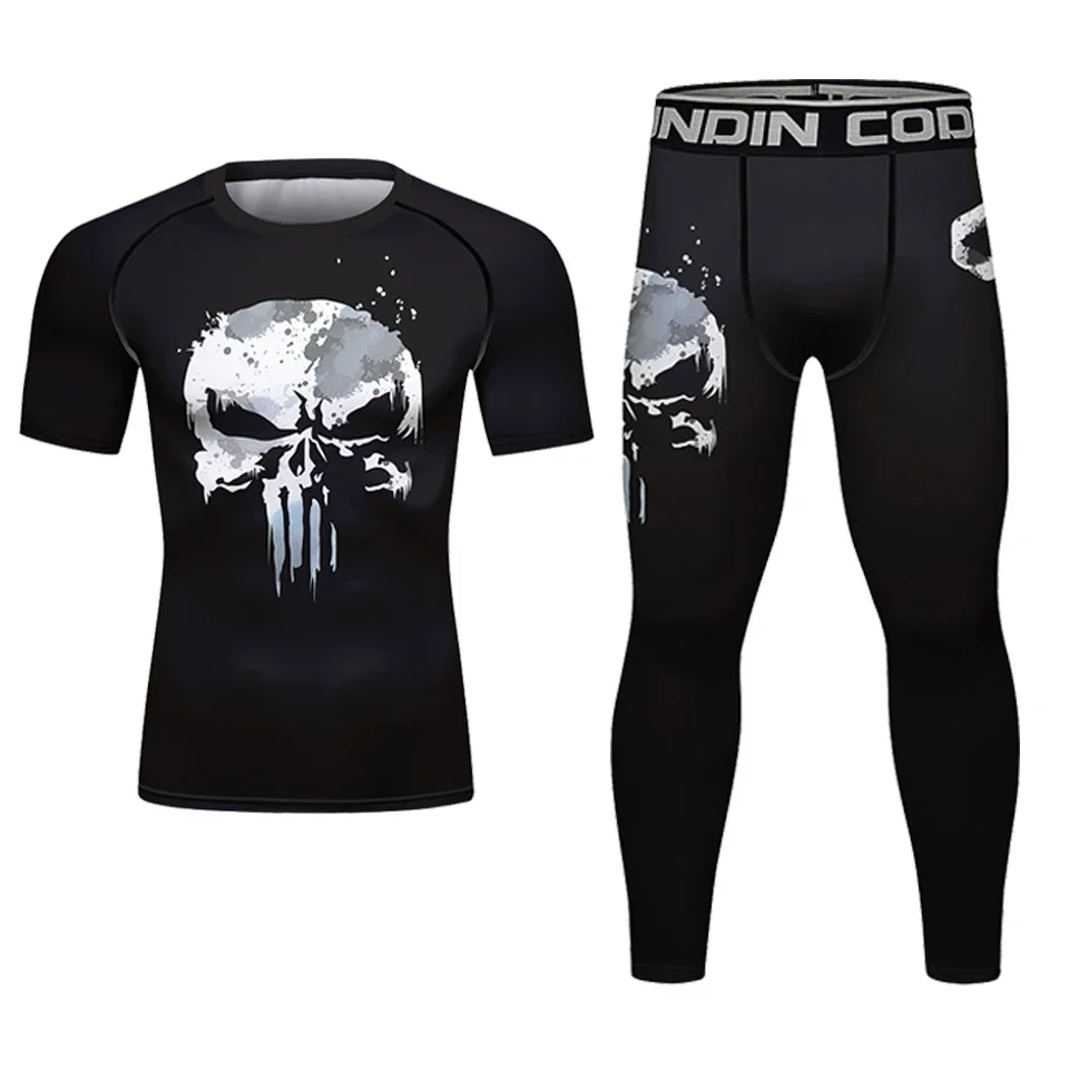 Conjunto de corrida de compressão dos homens esporte terno boxe treino mma shorts rashguard treinamento roupas esportivas ginásio treino roupas fitness