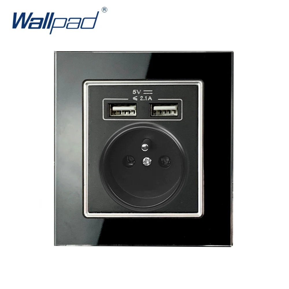 

Настенная двойная французская розетка Wallpad с 2 USB-розетками, зарядное устройство, 5 В, 2100 мА, белая стеклянная панель, электрическая USB-розетка