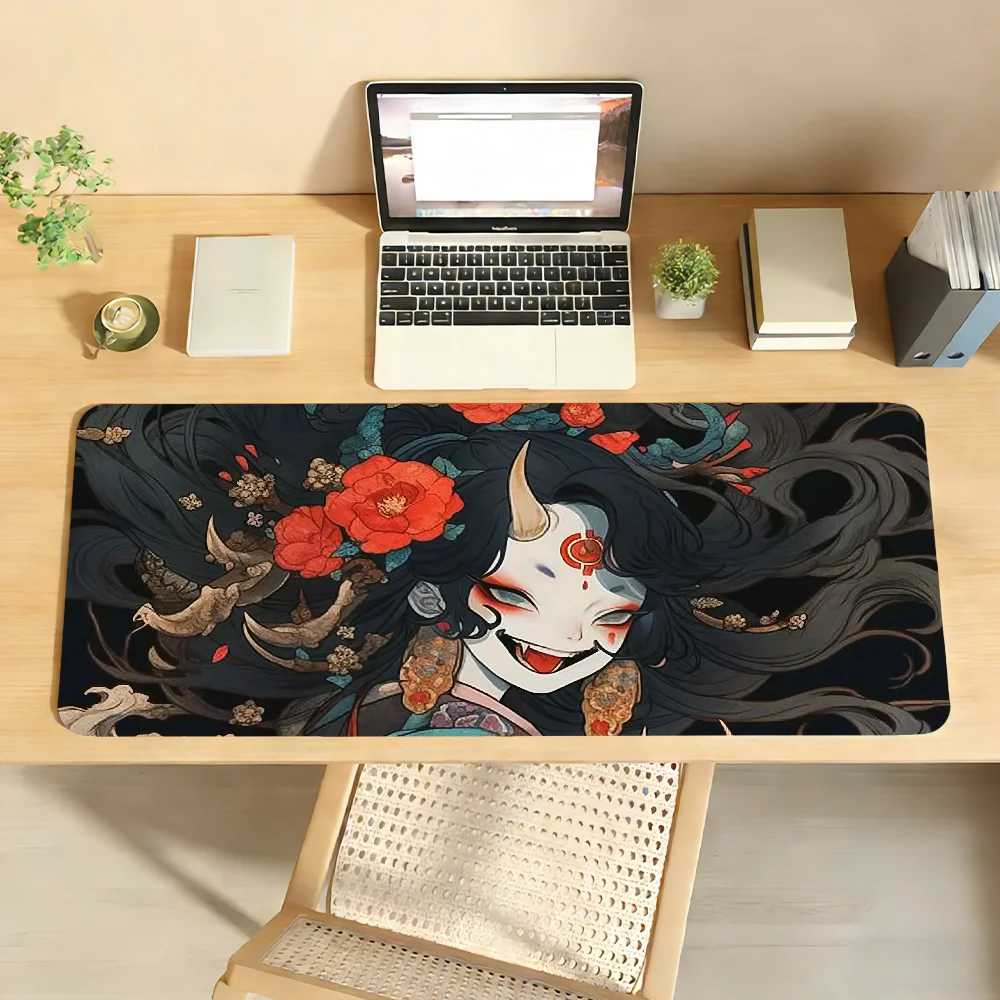 Japanese Oni Kabuki Mouse Pad Non-slip Locking Edge DeskMat PC Laptop Accessories Rubber Office Keyboard Large Game XXL Carpet