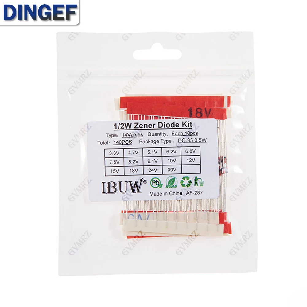 140PCS 14Values 1/2W Zener Diode Kit 3.3V-30V DO-35 0.5W for Voltage Regulation Electronic kit 3.3V 4V 5V 6V 7V 8V 9V 10V