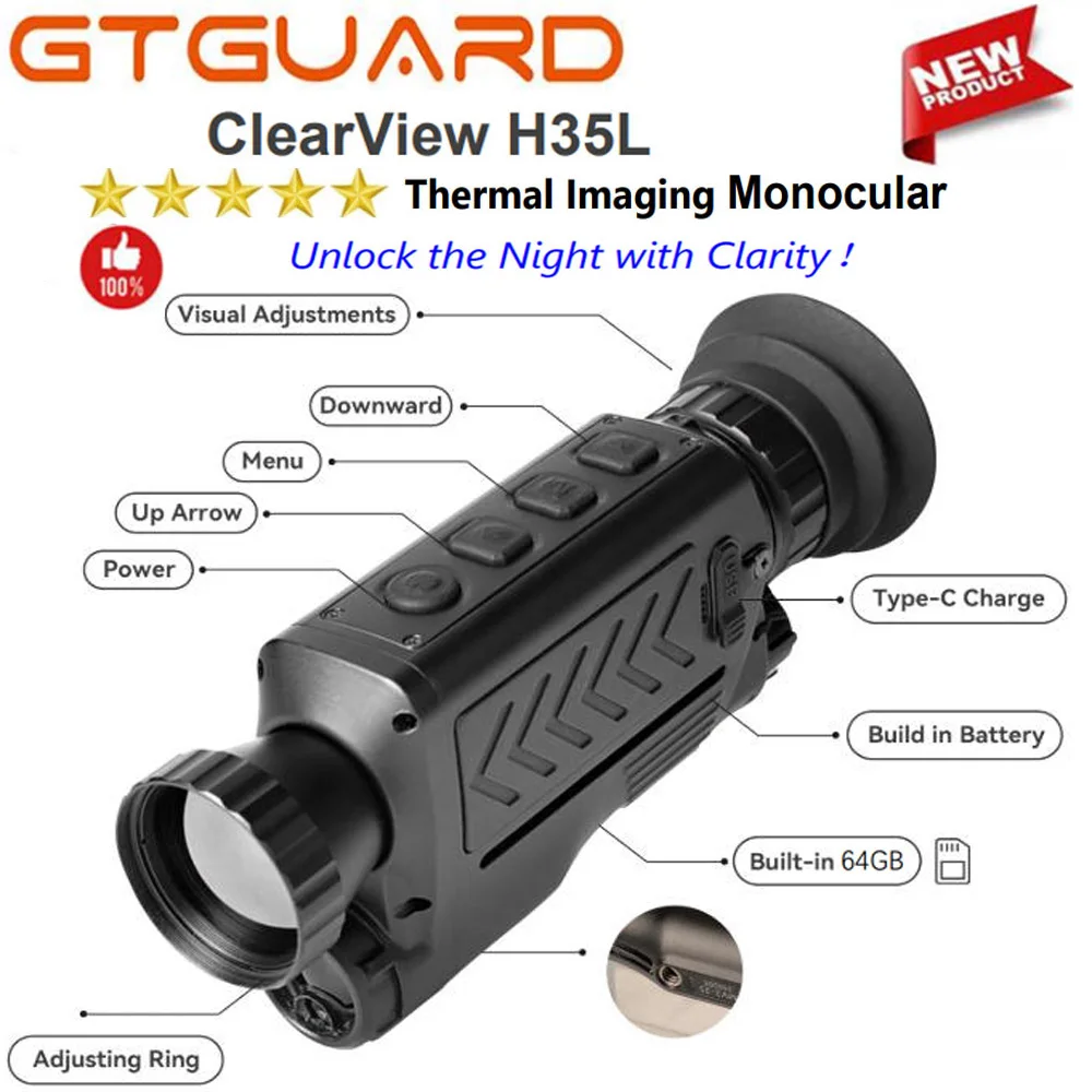 

[Подлинный] Новейший GTGUARD ClearView H35L Тепловизионный монокуляр Охотничий лазерный дальномер Многофункциональное устройство ночного видения