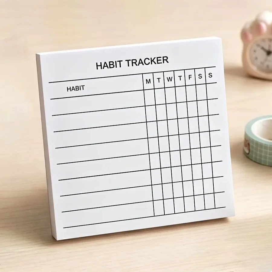 Weekly Grid Habit Planner Notepad, 1 or 2 Pcs Optional, Self-Adhesive Minimalist Tracker Pad for Daily Self Management
