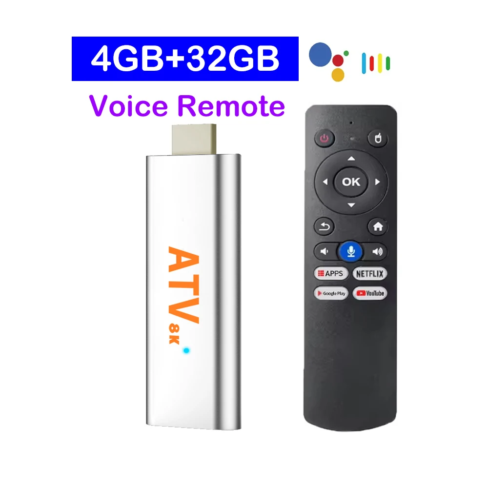 Q15 8K Google Assistant Android 16 TV Stick H313 Télécommande vocale 8GB 32GB 128GB 256GB Double Wif