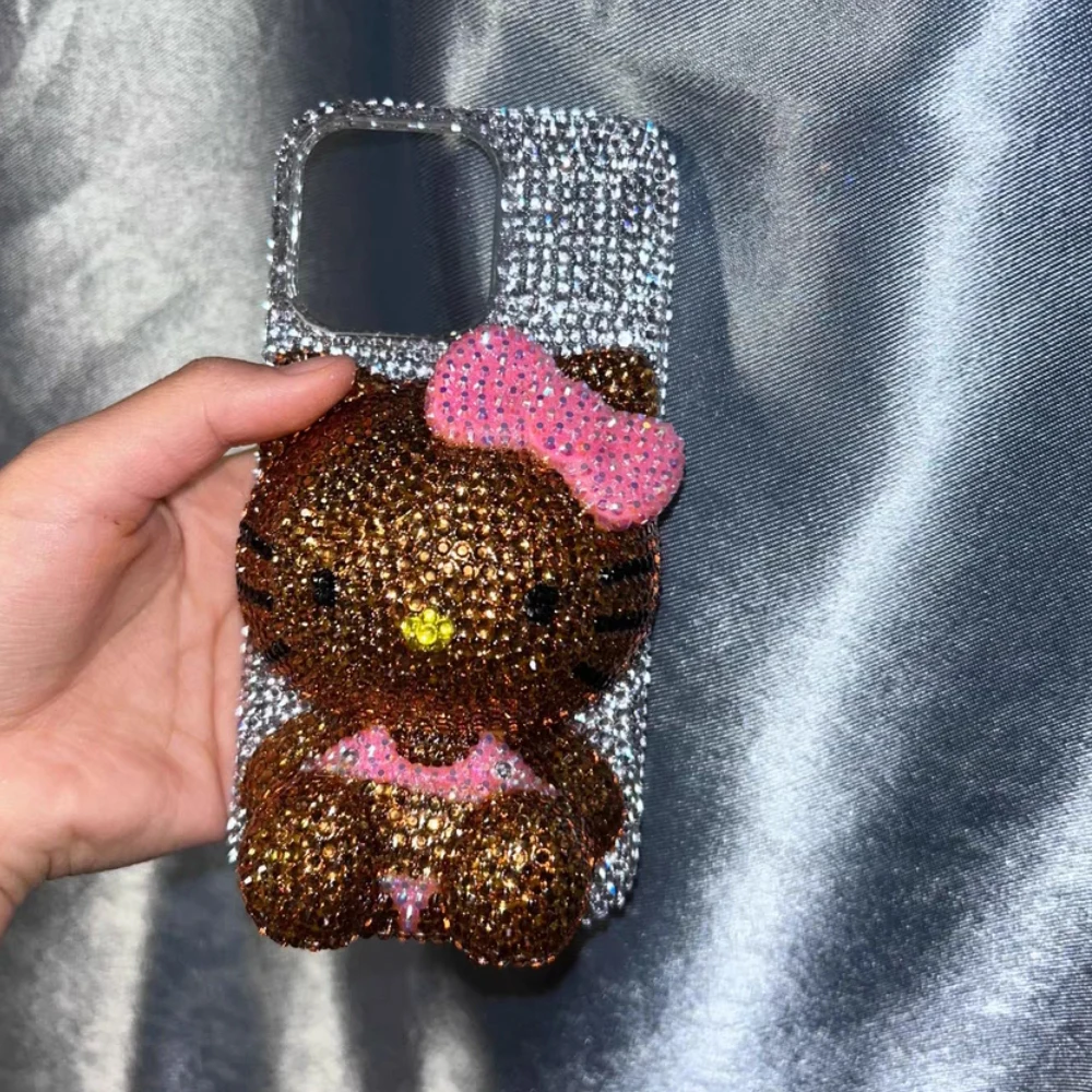 مرحبا كيتي حجر الراين بلينغ كريستال قضية الهاتف سلسلة آيفون 17 16 15 14 13 12 11Pro ماكس X Xs XR 7 8 زائد الوفير الشفاف