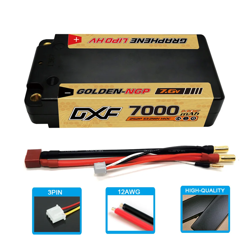 DXF 2S Shorty Lipo Battery 7.6V 140C 7000mAh 5mm T Plug Hardcase For 1/10 Buggy Truggy Offroad Boat Car Truck RACING Helicopter