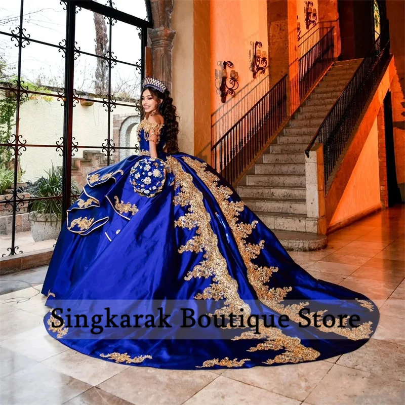 Royal Blue Vestidos De Años Quinceanera Dress Beads Sequins Applique Crystals Diamonds Mexi Dress For 15 Year Birthday Customize