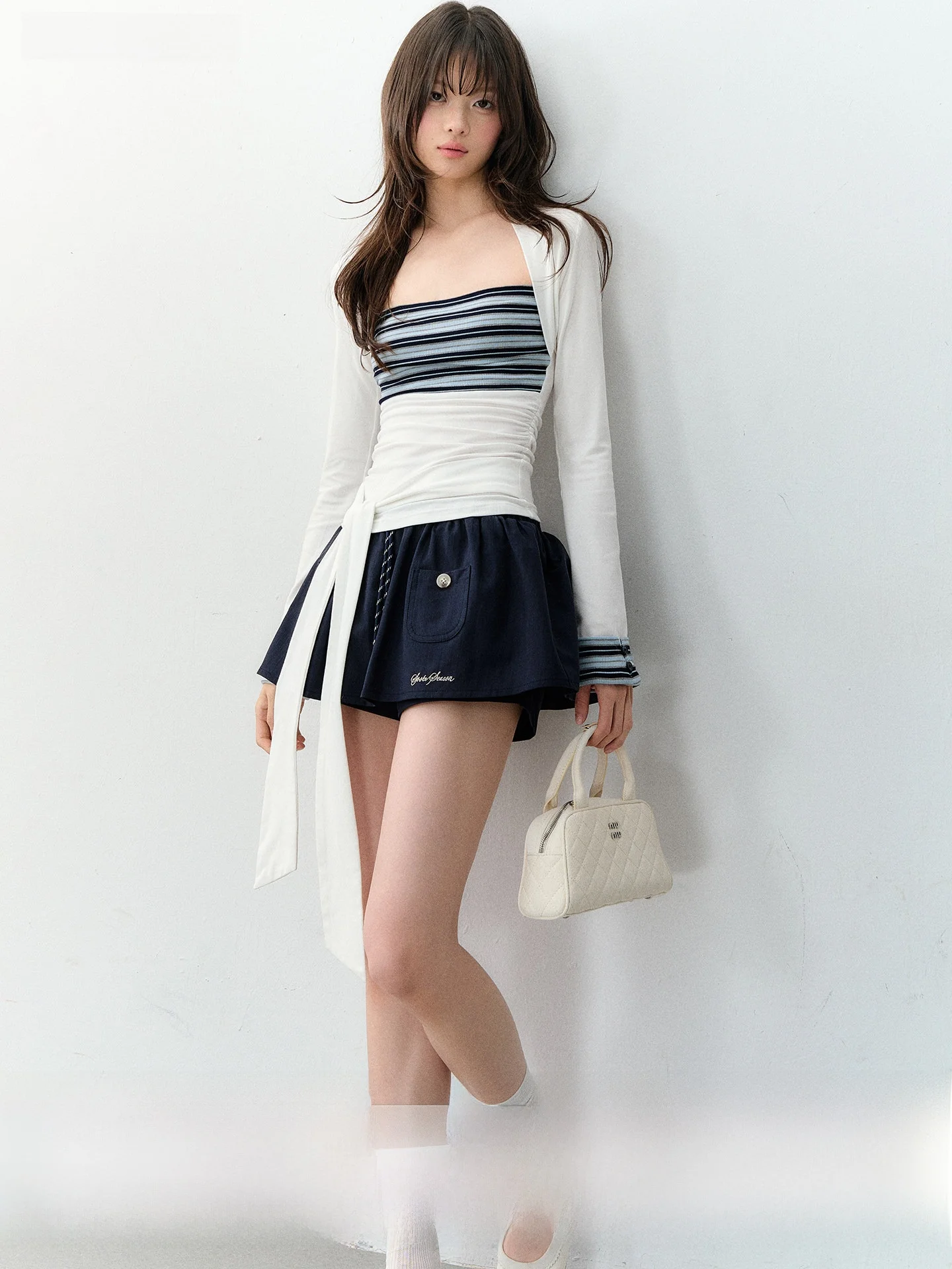 

Soote Season Original Korean Sle Girl's Color Blo Stripe Silk Elastic Knitted Slimming Top oulder Strap Knitwear