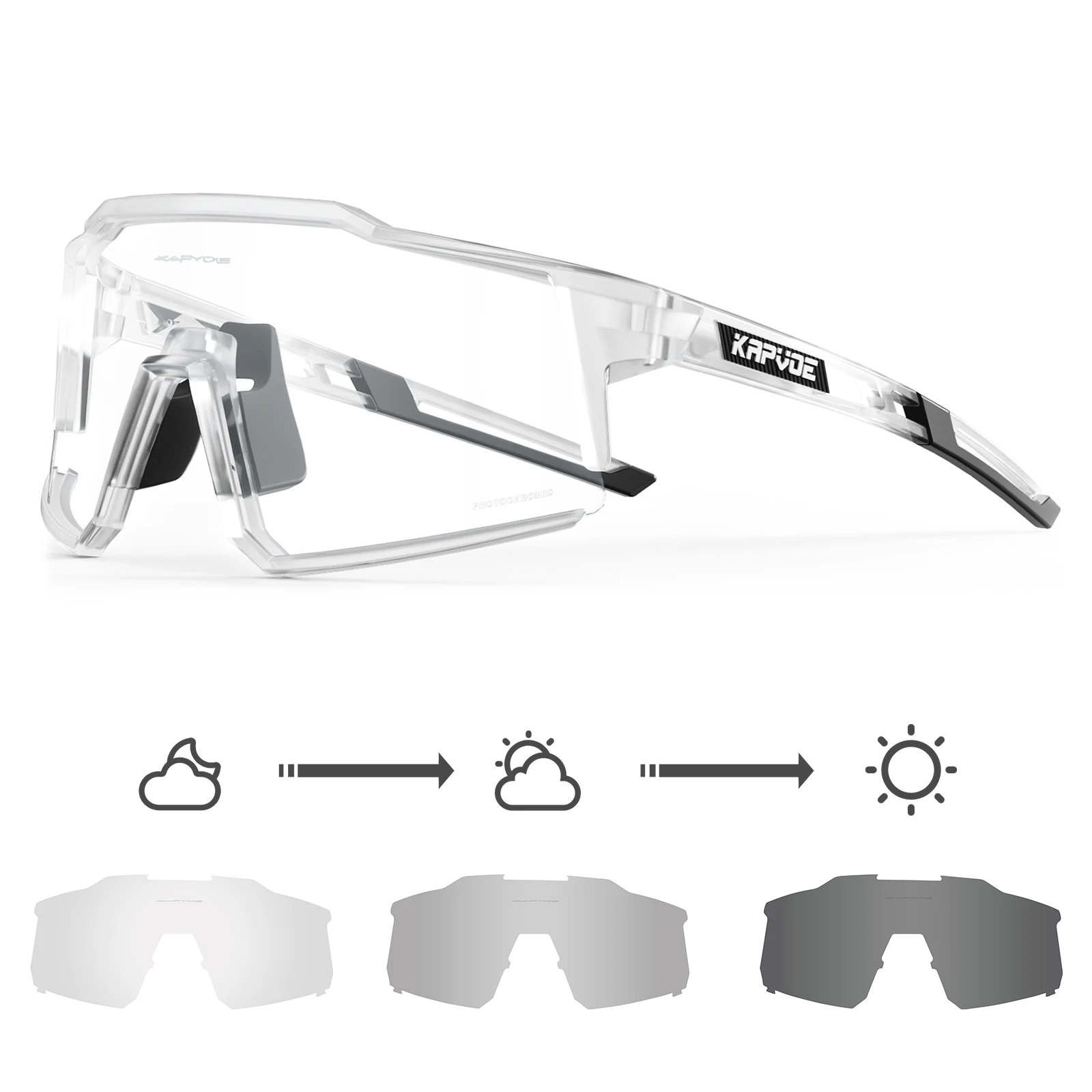 Kapvoe Photochrome Fahrradbrille UV400 MTB Klar Mountainbike Übergang Fahrrad Sonnenbrille für Männer Frauen Sportbrillen 3