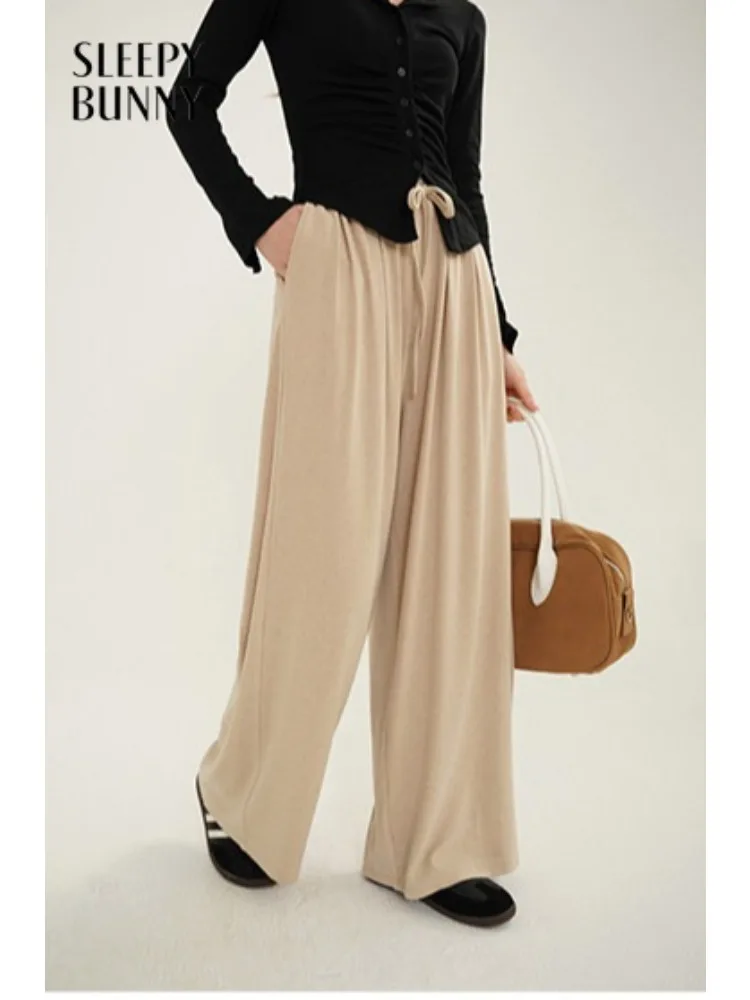 

Relaxed Straight Leg Lounge Pants Women High Waist Draped Wide Leg Sweatpants Casual Loose Elastic Waist Lady Spring Daily Wear