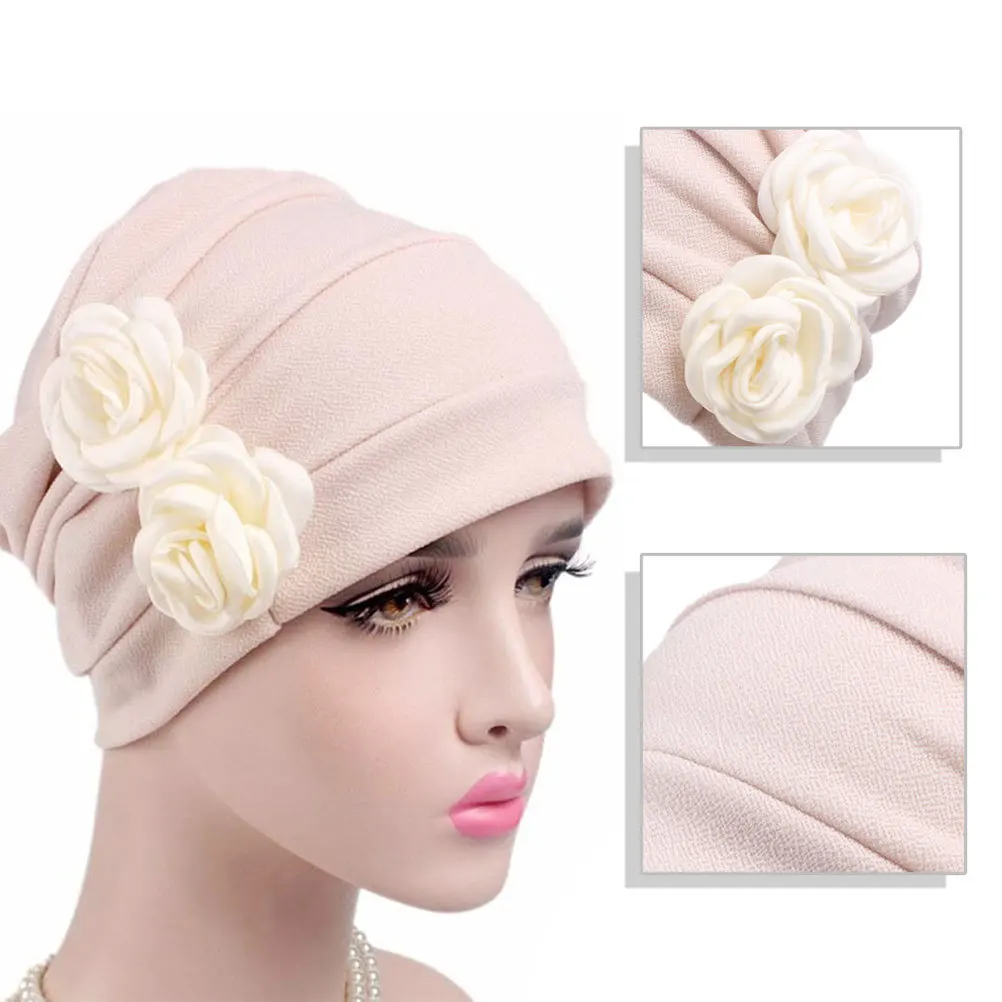 

Woman Corrugated Chemo Hat Beige Stylish Cotton Turban Headband Cancer Patient Alopecia Hair Loss Comfort