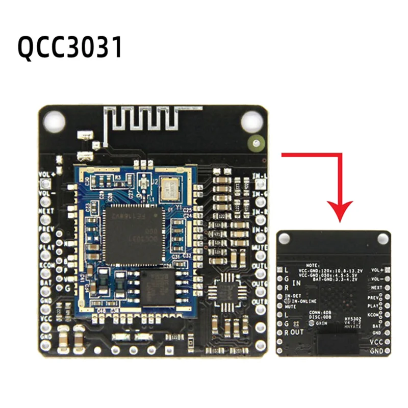 QCC3031 APTXHD modul Input Audio LINE-IN Lossless HiFi Bluetooth 5.0 papan penerima untuk Headset BT tidak ada DC 3.3-4.2V