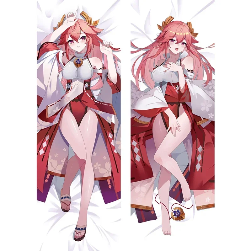 

60x180cm Anime Dakimakura Game Genshin Impact Yae Miko Guuji Yae Cosplay Pillow Case Peachskin Long Cushion Cover Gift