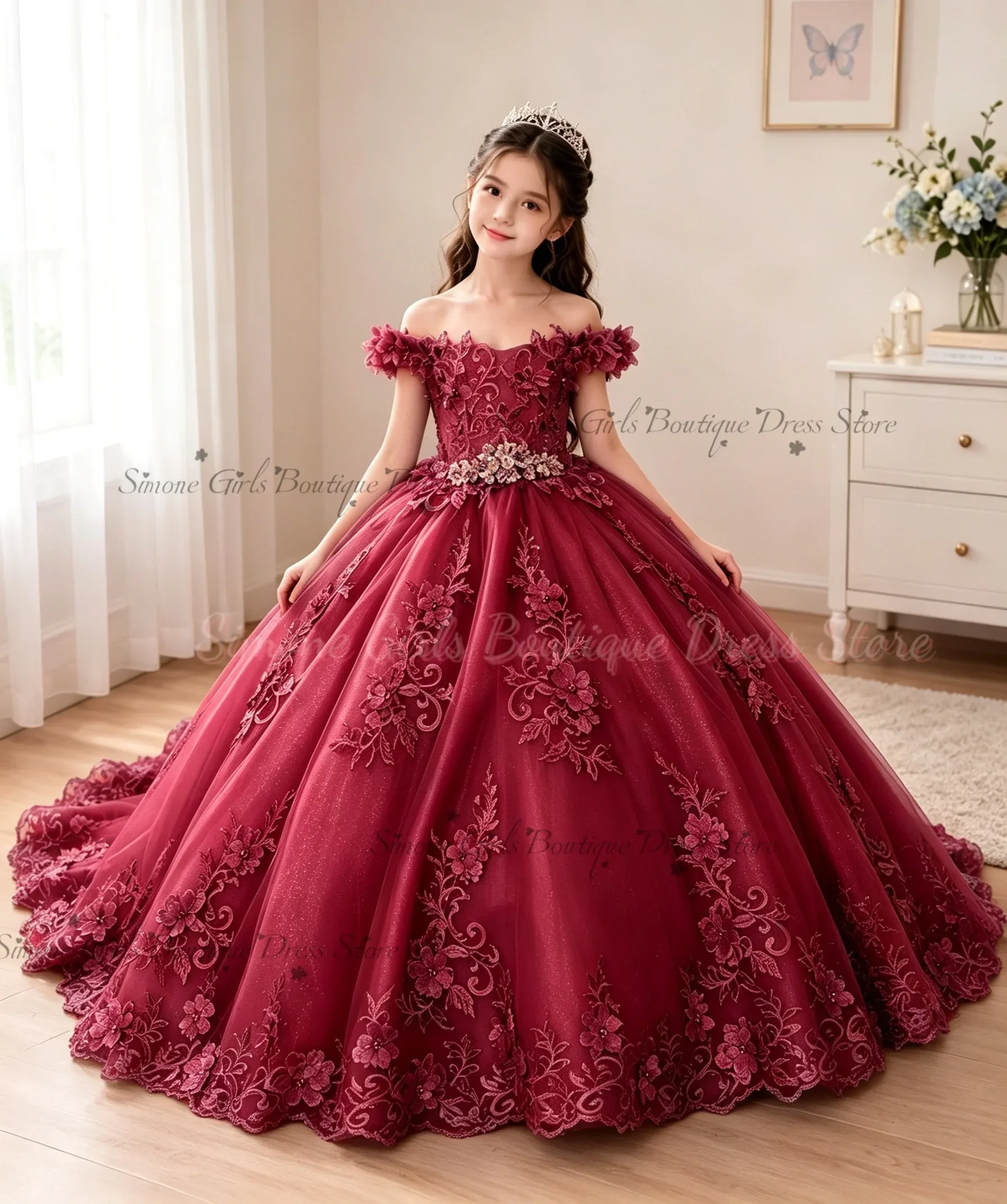 Elegant Floral Beading Embroidery Little Princess Flower Girl Dress for Formal Receptions Holiday Celebrations Customized