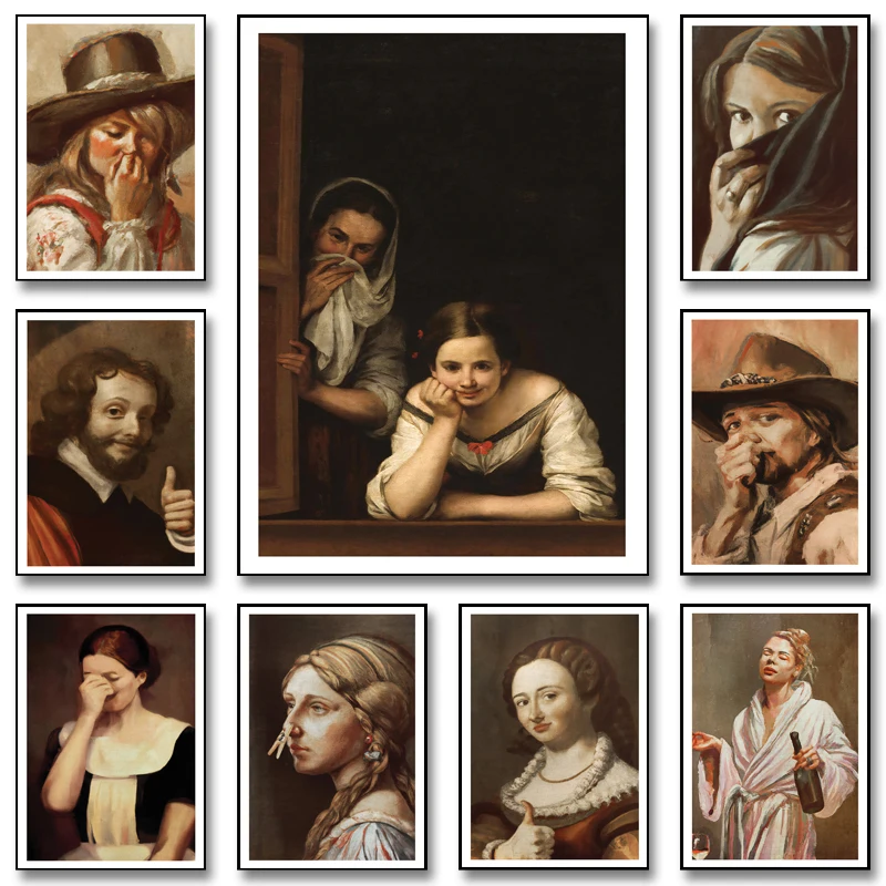 Portrait of Retro Characters in The Middle Ages Posters and Prints Canvas Painting Wall Art Pictures Home Bar Room Decoration