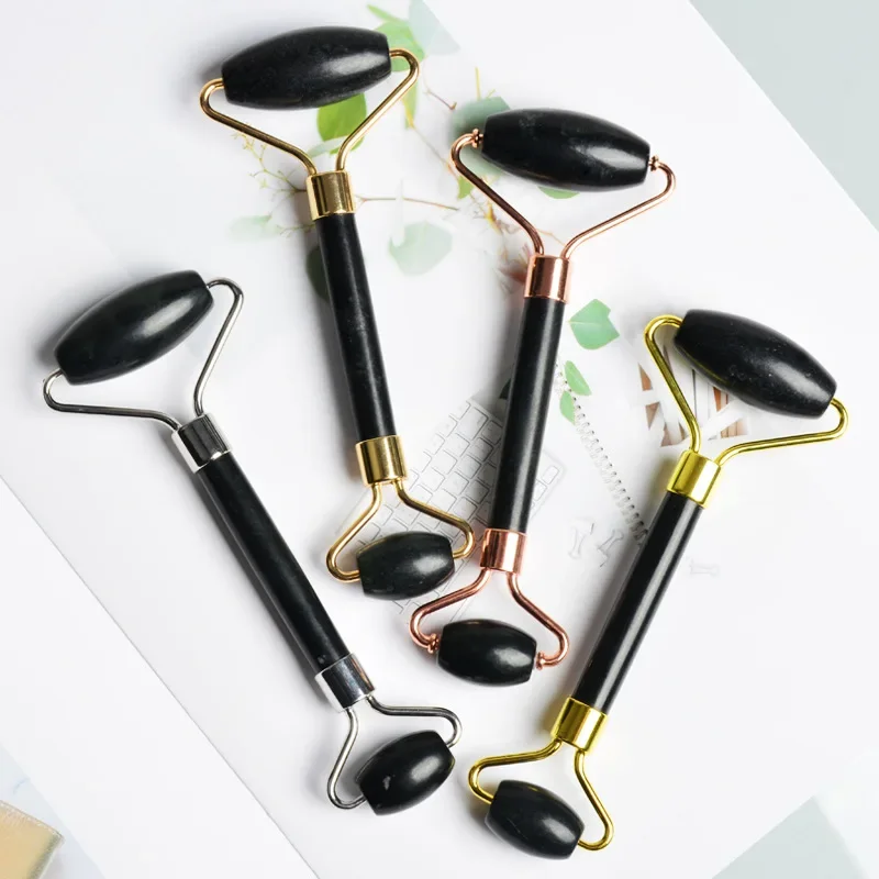 Obsidian Facial Massage Roller Black Face Black Jade Roller Natural Obsidian Facial Massager Black Face Massage Roller