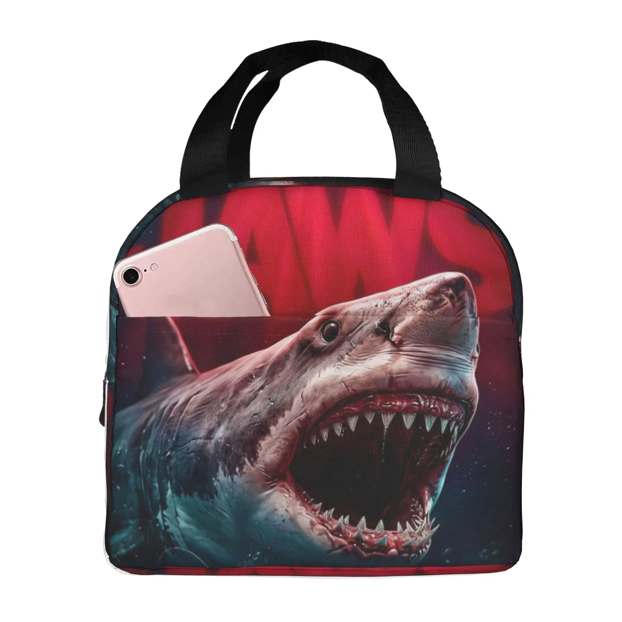 J-Jaw-Shark Thermal Insulated Lunch Bag Women Horror Movie Resuable Lunch Container for Work School Travel Storage Food Box