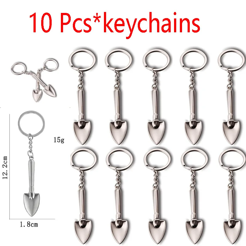 10 Uds novedad Mini llaveros de pala llaveros de pala de Metal llaveros llavero pala 3D herramienta de Metal herramientas de baratija de recuerdo