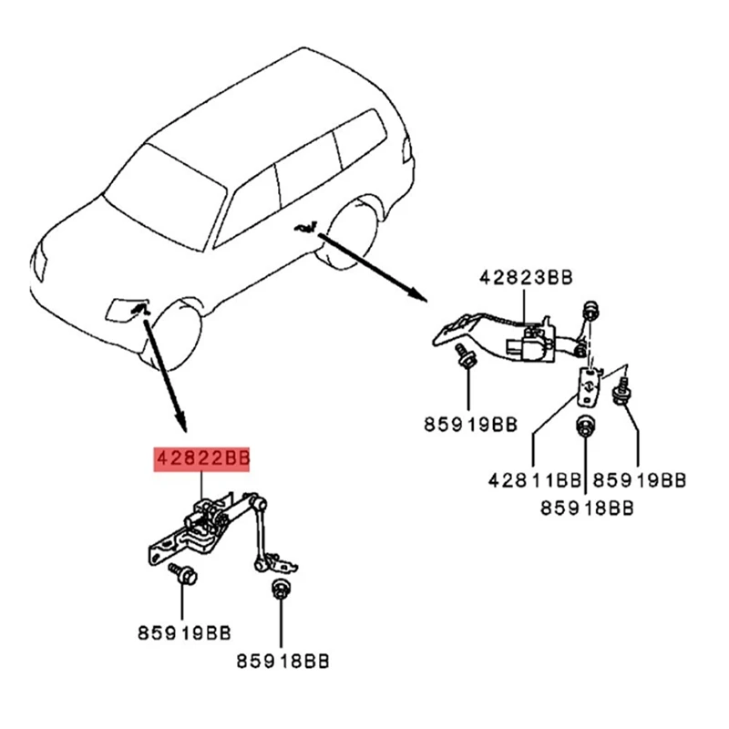 4Pcs/Set Front 8651A064+Rear 8651A065 Headlight Leve Bracket Body Height Sensor For Mitsubishi Pajero Montero 4 IV V8 V9