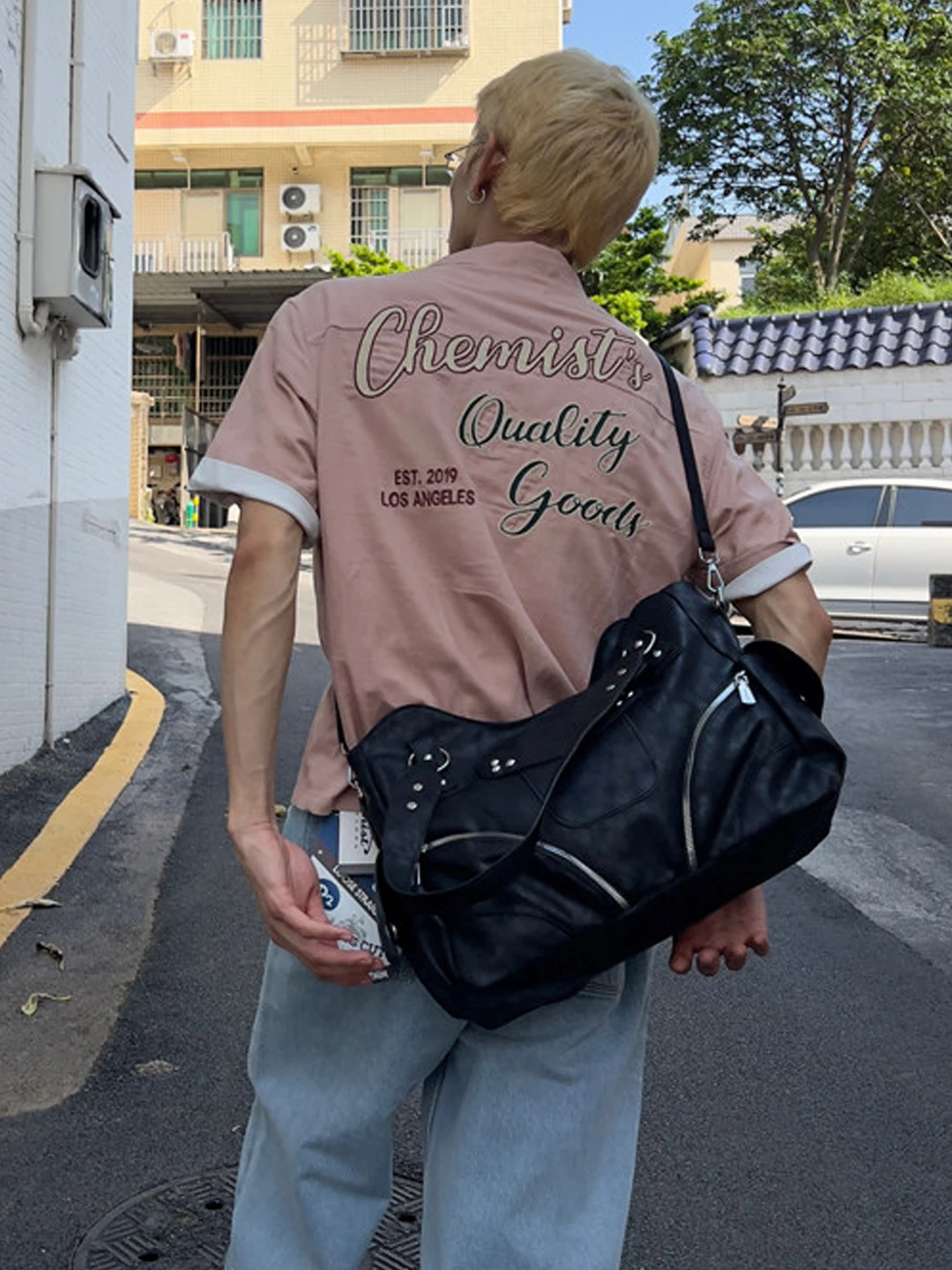 Dark Style Harajuku Casual Versatile Retro Single Shoulder Slant Cross Tote Bag Unisex Hobo Bag Trendy Youth PU Leather ...
