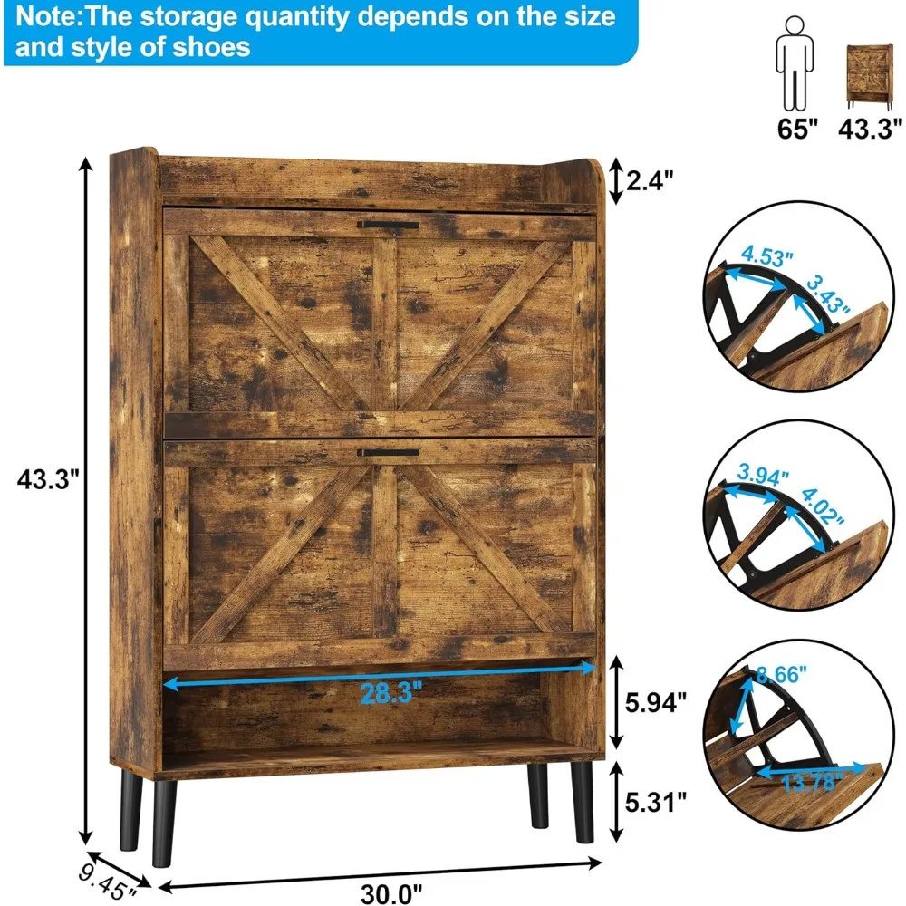 HOMEFORT Shoe Storage Cabinet for Entryway, Slim Shoe Organizer with Two Flip Drawers, Narrow Shoe Rack Cabinet