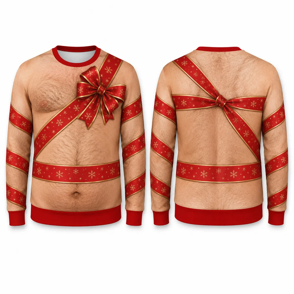 3D-Druck Bierbauch-Muster Lustiger Hässlicher Pullover für Männer Frohe Weihnachten Party Ein Humorvolles Geschenk für Ehemann Pullover Sweatshirt – Detail 6