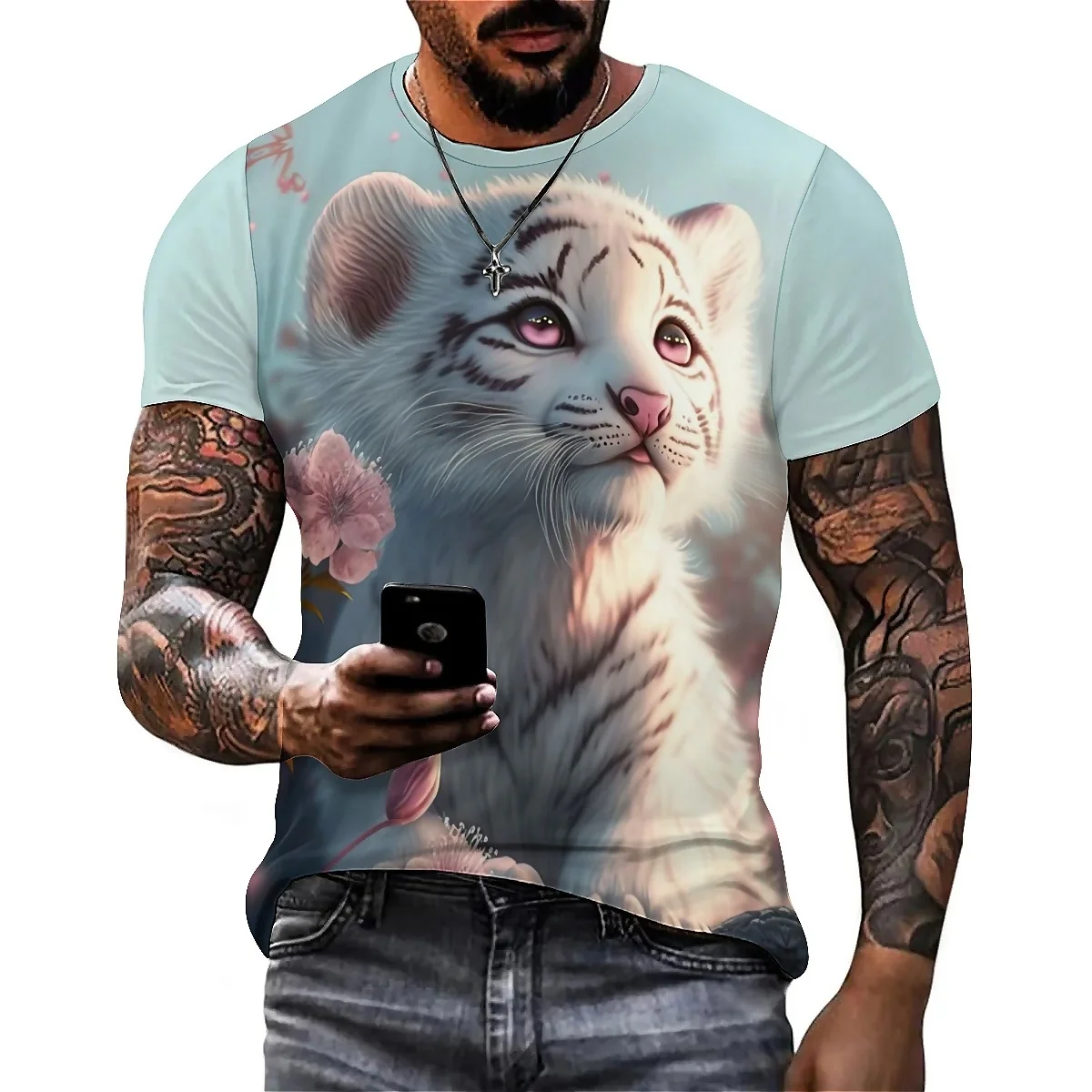 

Rainbow-printed Men's Tiger 3D Printed Short-sleeved T-shirts, Soft and Comfortable Fabric, and Lightweight, Breathable Printed