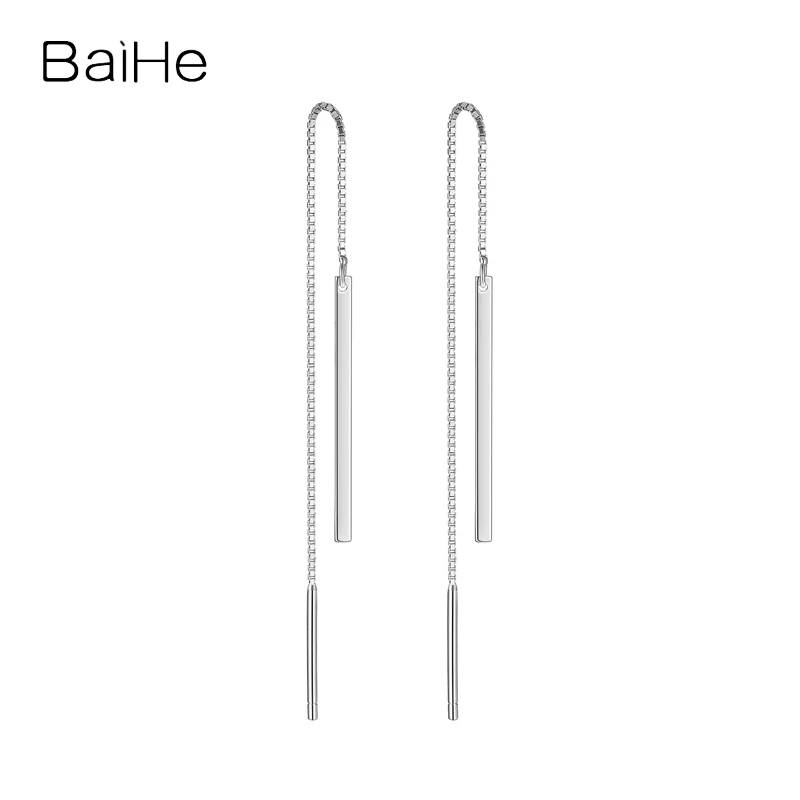 BAIHE Solid 14K White/Yellow/Rose Gold Ear line Long Earrings for Women Wedding Engagement Gift Trendy Fine Jewelry Linia uszu