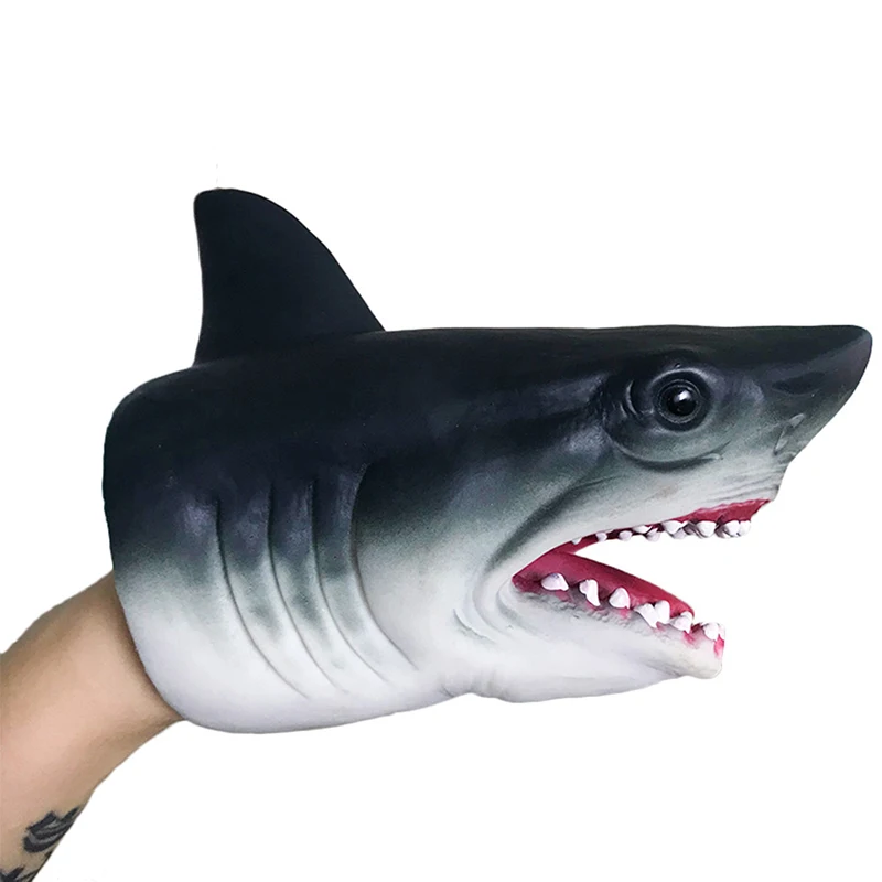 Marionnette à main de requin réaliste pour enfants, gants souples en PVC, tête d'animal DolDave, modèle de doigt d'action, jouet d'Halloween, cadeau amusant