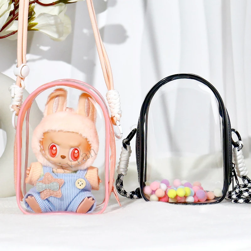 حماية حالة لوضع عطلة كريبي على دمية آلام الكتف حقيبة التخزين البلاستيكية ل labubu 15 سنتيمتر دمية المشي حقيبة الغبار #3