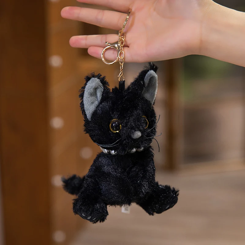 Kawaii Soft Egg Black Cat Plush Pendant Furry Cuddly Plushies Doll Stuffed Plush Toys Home Decor Kids Gift 