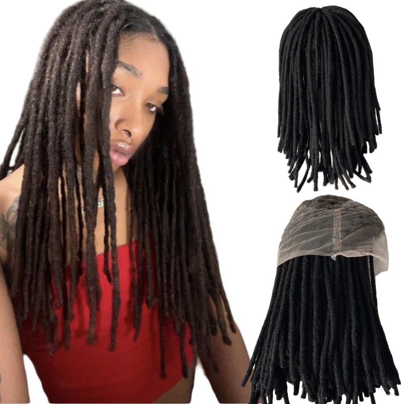 Indian Virgin Human Hair Replacement #1B Black Color 18 inches Dreadlocks Full Lace Wigs for Black  Woman