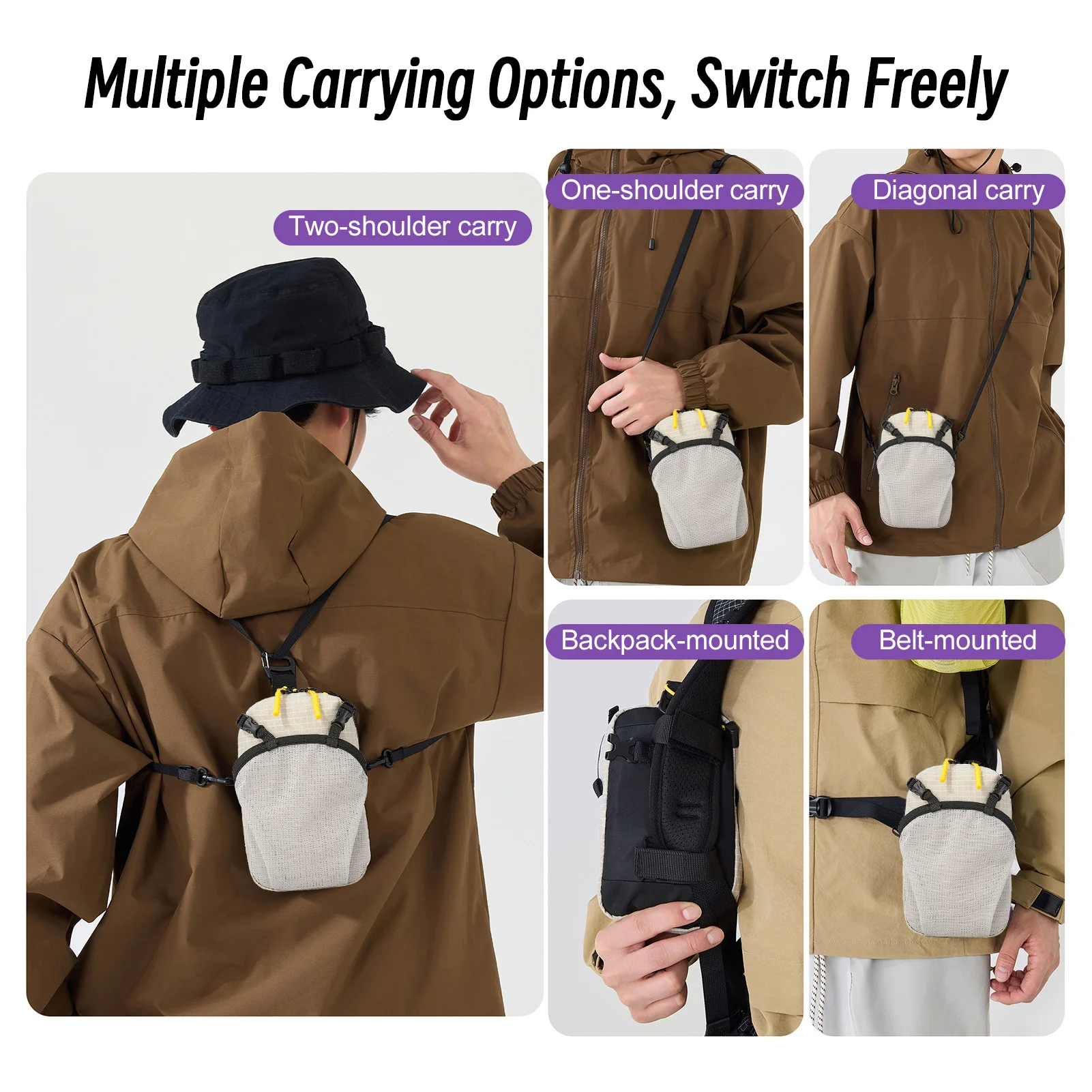 Outdoor Sling Bag 1.2L Large Capacity Shoulder Bag Nylon Lightweight Splash-proof Backpack with Adjustable Shoulder Strap
