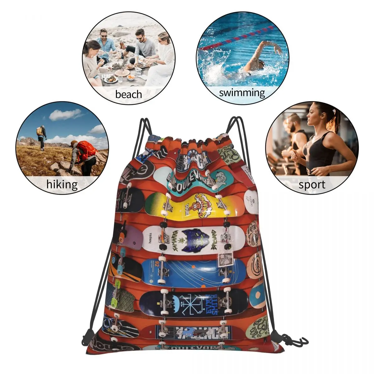 Skateboards Backpacks Multi-function Portable Drawstring Bags Sports Bag Book Bags For Travel Students
