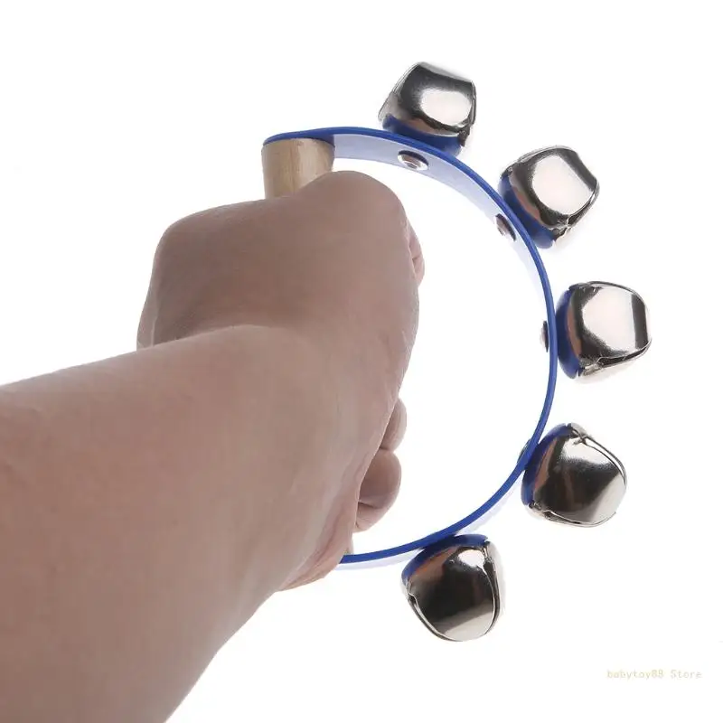 Y4UD Handheld Sleigh Bells with Wooden Handle Hand Percussion Musical Kids