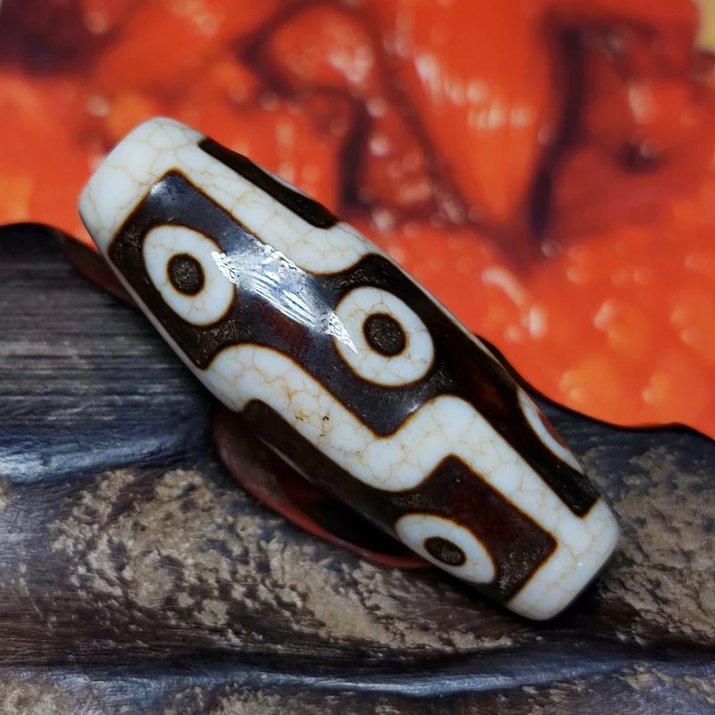 

Tibetan 9 Eyes Totem 41*15mm Fire Tribute Type Brown/White Dragon Pattern Old Agate Dzi Bead Men&Women Bracelet Necklace Pendant