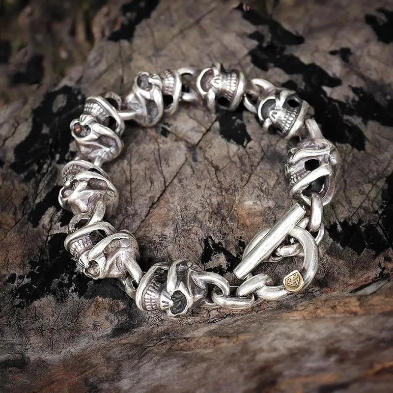 Vintage Stainless steel new design men punk skull chain bracelet men fashion stainless steel charm bracelet jewelry