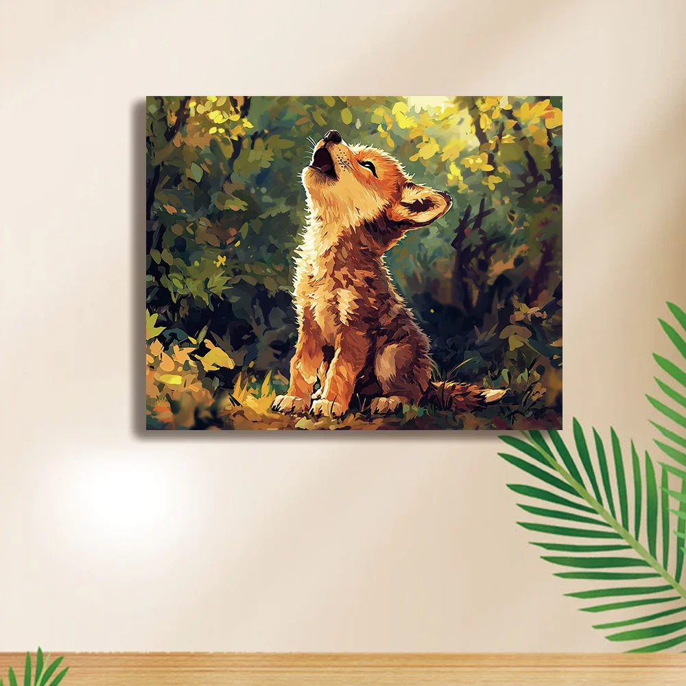 1 szt. Mały Lis Krzyczący w Lesie Zestaw do Malowania Cyfrowego DIY Akrylowym dla Początkujących Dekoracja Ścienna do Domu Ramka Nie Jest Dołączona