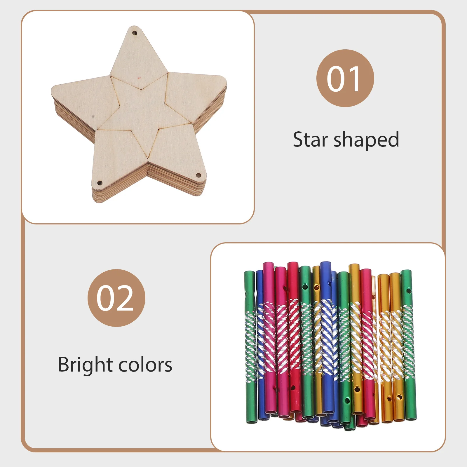 12Sets Kids DIY Wooden Star Wind Chime Craft Kits Unfinished Wood Coloring Arts Crafts Birthday School Party Decorations