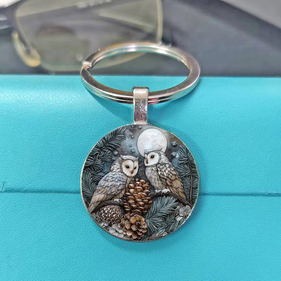 Vintage Mosaic Owl Pendant Key Holder Fashion Bag Charms Stained Glass Style  Accessory Keychain for Men Women view 6