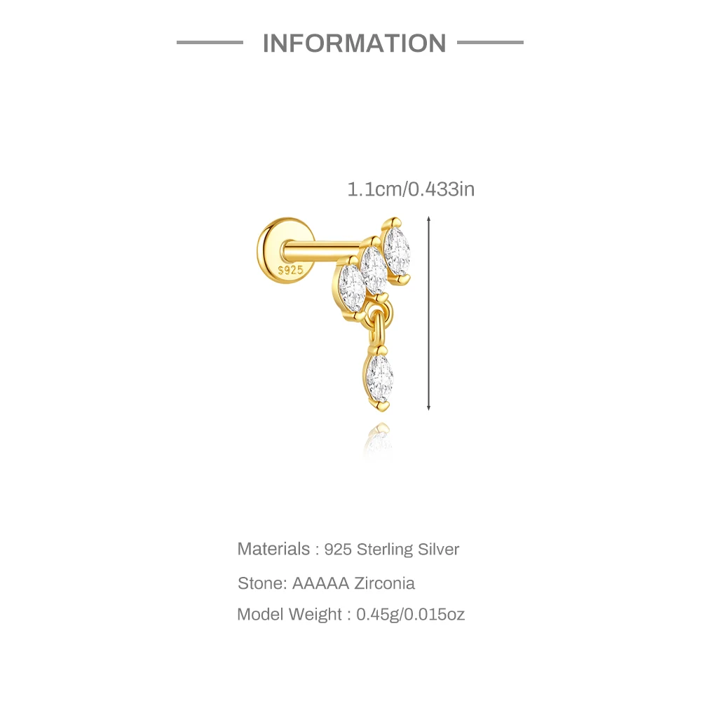 AIDE 1piece Spiral Puncture Earrings 925 Sterling Silver Horse Zircon Ear Bone Piercing For Women Handmake DIY Earring Jewelry