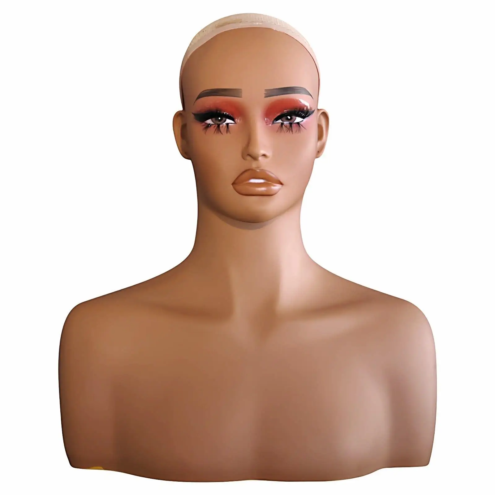 Female Mannequin Head Bust with Beige Skin Tone for Salon Hat Display and Photography Props