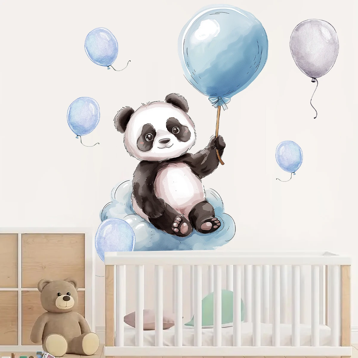 Cartoon Cloud Balloon Panda Wall Stickers for Kids Room Home Decor Accessories Living Room Bedroom Decoration Wall Decals view 3