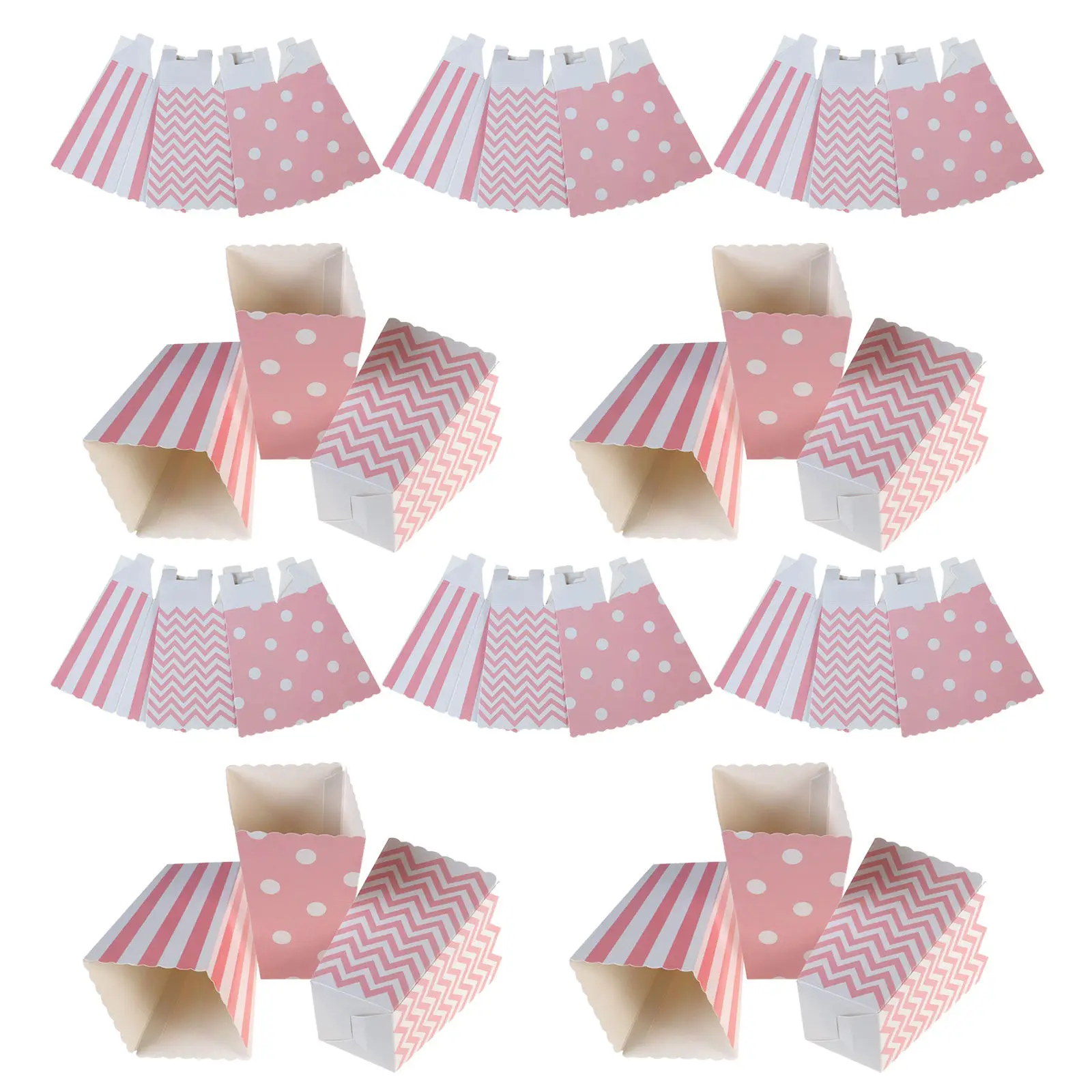 48pcs Paper Box Stripe Wave Dot Popcorn Carton For Birthday Shower Gender Reveal Party Candy Bar Buffet Treat