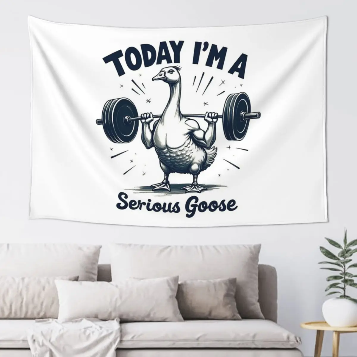 Today I'm A Serious Goose Lifting Weights Gym Tapestry Funny Wall Hanging Aesthetic Home Decoration Tapestries for Dorm Room