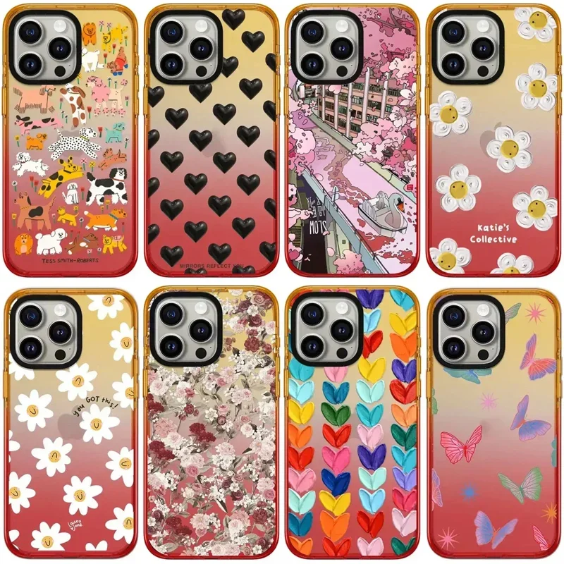 

Peach Gradient Border 2.0 Acrylic Animals Cartoon Pattern iPhone 11 12 13 14 15 Pro Max Protective Case