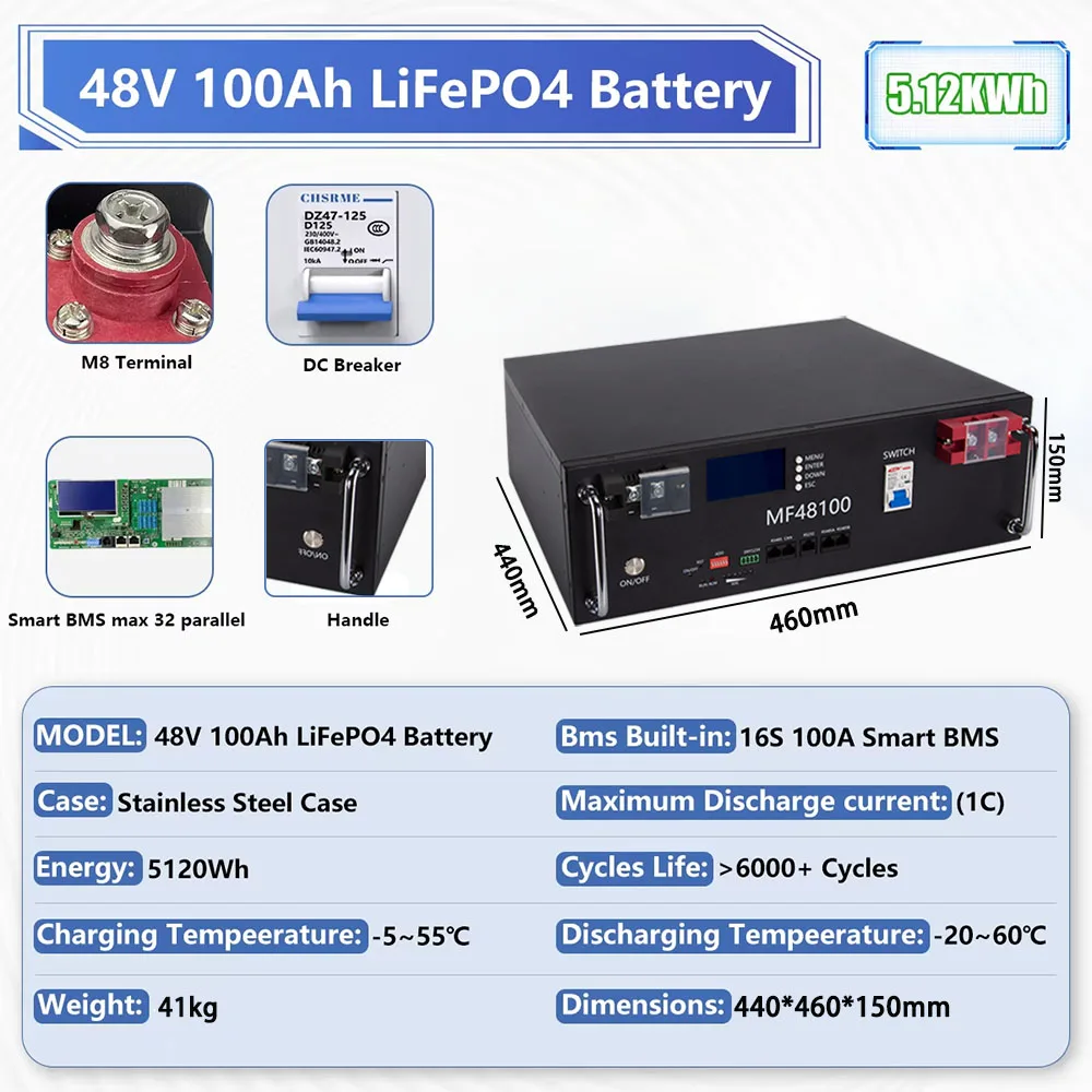 Brand New LiFePO4 48V 100Ah Battery Pack 5kwh Built-in 16S 100A BMS RS485 lithium 48v 100ah battery CAN Cell Pack For Solar Syst