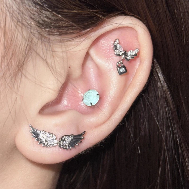 

2pcs Zircon Wing Stud Earrings for Women Luxury Shiny Crystal Creative Angel Wings Cross Silver Color Ear Studs Jewelry Gifts