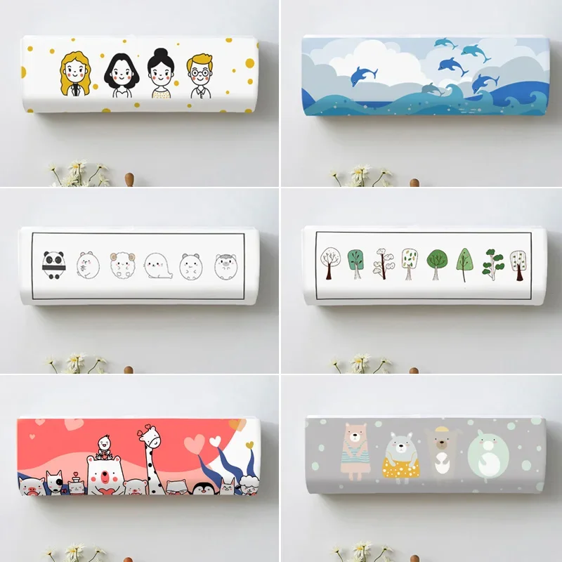 Cartoon Printed Air Conditioner Cover Easy Cleaning Air Conditioner Dustcover Wall Mounted Air Conditioner Protective Cover