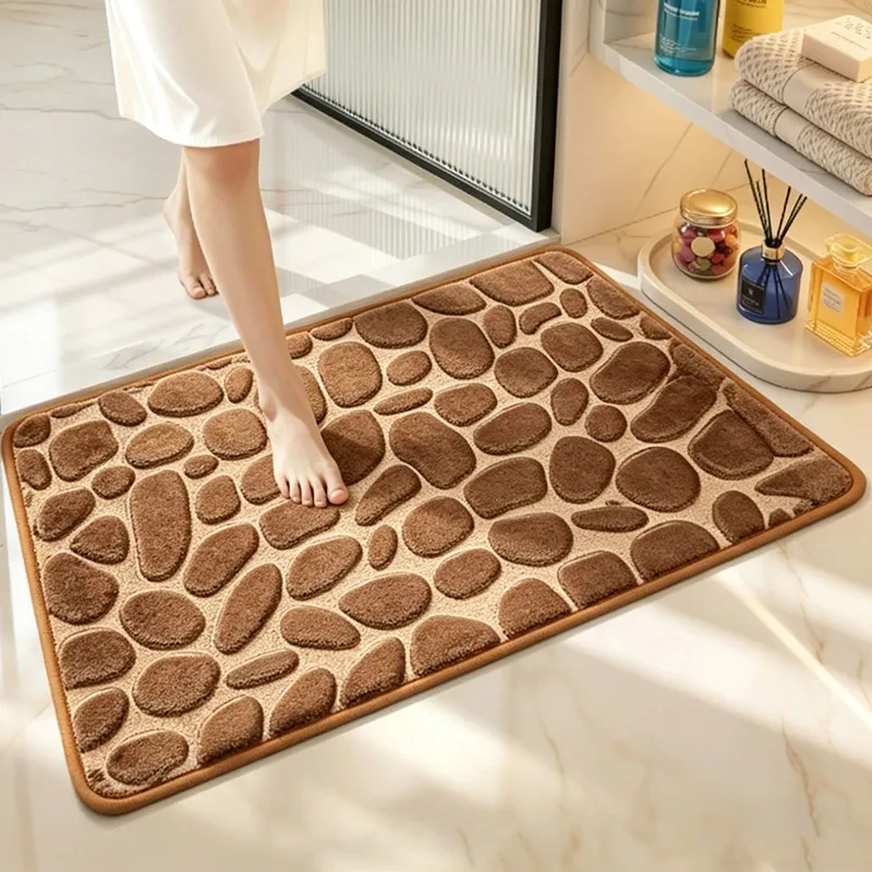 1 Pebble Bathroom Rug, Non-slip Bath Mat, Ultra Soft Absorbent Floor Mat for Toilet, Fits Floors, Bathtubs & Showers, Multi-colo