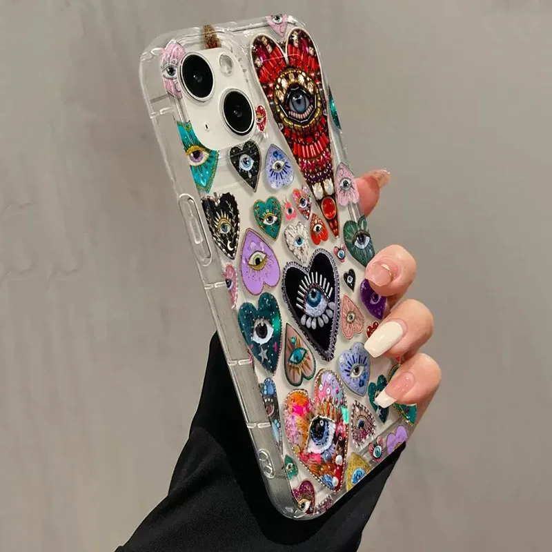 Airbag heart-shaped Eye Ant Pattern Phone Case For Samsung Galaxy S24 S23 S22 S25 Ultra S21 FE A55 A53 A54 A34 A15 A35 5G Cover view 3